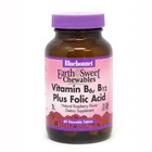 Витамин В6, B12+ Фолиевая кислота Bluebonnet Nutrition Earth Sweet Vitamin B6, B12 Plus Folic Acid, со вкусом малины, 60 жевательных таблеток