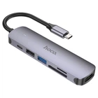 Перехідник HOCO HB28 Multi-function 6in1 (Type-C to HDTV+USB3.0+USB2.0+SD+TF+PD) (Metal gray) (166522)