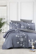 Двуспальный Евро комплект First Choice Evan Indigo Сатин 200х220 см наволочки 2 x 50х70 см, 2 x 70х70 см