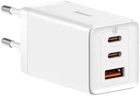 Блок питания Быстрая зарядка Сетевое зарядное устройство Baseus GaN5 Pro 65W (2 Type-С+USB ) + Кабель Type-C to Type-C 100W 1m для iPhone iPad Samsung Lenovo Xiaomi Macbook White