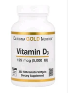 Вітамін D3, 125 мг (5000 МО) California Gold Nutrition, 360 капсул