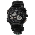 Наручний годинник для виживання Skmei Paracord 2202BK з компасом та огнивом Black (7_01112)