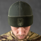 Флисовая шапка Тризуб со вставками Softshell олива one size