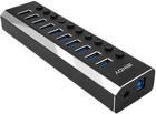 Hub USB Lindy 10 Port USB 3.0 with On/Off Switches Black (43370)