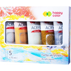 Zestaw farb akrylowych Happy Color Mix Brokat i Metalik 5 kolorów x 75 ml (5902979014215)