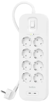 Мережевий фільтр Belkin Power Surge 8-port + 2 x USB-C 900J 2 м White (SRB004CA2M)