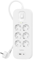 Мережевий фільтр Belkin Connect 6x Schuko, 1x USB-C, 1x USB-A 2m White (SRB002VF2M)