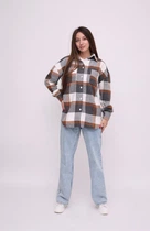Сорочка жіноча Kraya тепла оверсайз в клітинку One size S-M коричнева