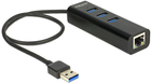 USB-хаб Delock USB 3.0 Hub 3 Port + 1 Port Gigabit LAN 10/100/1000 Mbps Black (4043619626533)