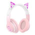 Беспроводные накладные блютуз наушники XO BE38 Cats Ear Colourful Lights с кошачьими ушками розовые