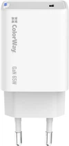 Мережевий зарядний пристрій ColorWay GaN Mini 65W PD Port PPS USB-C White (CW-CHS049PD-WT)