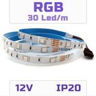 Светодиодная RGB SMD5050 лента 30 светодиодов на метр, 12 вольт, 12V, 30 LED/м, IP20
