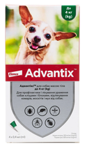 Противопаразитарные капли для собак Elanco Bayer Advantix (Адвантикс) массой до 4 тела кг (4x0,4мл)