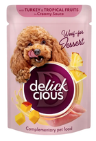 Вологий корм для дорослих собак Delickcious пластівці з індичкою та тропічними фруктами у вершковому соусі