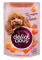 Влажный корм для взрослых собак Delickcious Полоски с лососем и морковью в крем супе