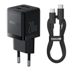Комплект для быстрой зарядки Зарядное сетевое устройство Baseus Palm 20W Type-C+USB QC3.0+PD3.0 + Кабель Type-C to Type-C 60W 1m (P10111608113-01) Black