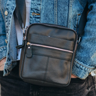 Сумка-барсетка мужская Tiding Bag 19х22х5см, мессенджер через плечо кожаная, черный (BON6165)