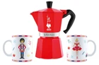 Zestaw Bialetti Nutcracker Moka Express Kawiarka na 6 filiżanek 300 ml + 2 kubki czerwona (8006363074384)