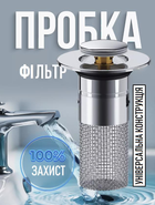 Фільтр - сітка для зливу ванни / раковини Sía універсальна зливна пробка натискного типу з фільтром від засмічень у трубах, сріблястий (102902421)