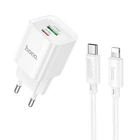 Зарядное устройство HOCO C147A Charm 20W PD QC3.0 Type-C to Lightning Cable EU белый (A7366AD69354)