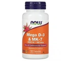 Вітамін D-3 та MK-7 для здоров'я кісток, Now Foods Mega D3&MK-7 5000 IU/180 мкг (120 капсул)