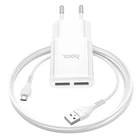 Зарядний набір - Адаптер та кабель Micro USB - HOCO C88A Star round dual port charger set білий