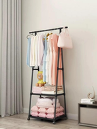 Стойка вешалка для одежды и обуви Coat Rack TW-777 new напольная стальная с полками, на колесах Black