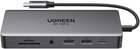 Hub USB Ugreen CM681 11-in-1 USB-C to 3xUSB 3.0/USB-C/2xHDMI/RJ-45/AUX/SD/TF/PD 100W Grey (6941876219780)