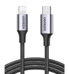 Кабель UGREEN US304 USB-C to Lightning M/M Cable Aluminum Shell Braided 1m (Чорний) (60759)