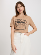 T-shirt damski bawełniany z nadrukiem Cross Jeans 56150-082 L Brązowy (8697319730937)