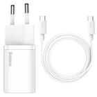 Мережевий зарядний пристрій Baseus Super Si PD25W/3A Type-C зі швидкою зарядкою + кабель Type-C-Type-C White