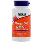 Вітамін D3 та МК-7, Mega D-3 & MK-7, Now Foods, 180 мкг (5000 МО), 60 вегетаріанських капсул