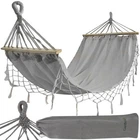 Гамак садовый XXL Gardlov (200x150 см) серый — Двухместный, до 250 кг, деревянные распорки 100 см, хлопок, чехол