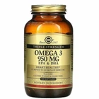 Омега-3, риб'ячий жир, Omega-3, EPA & DHA, Solgar, потрійна сила, 950 мг, 100 гелевих капсул