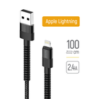 Кабель Colorway USB - Apple Lightning (nylon - long head) 2.4А 1м Black