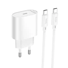 Адаптер мережевий HOCO Type-C to Type-C |1Type-C, 3A/20W, PD/QC| White