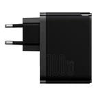 Мережевий зарядний пристрій адаптер Baseus GaN5 Pro (CCGP090202) |1USB/1Type-C, 100W/3A, підтримка швидкої зарядки PD/QC, багаторівневий захист, універсальна сумісність, технологія GaN5| + Кабель Type-C to Type-C |1 м| Чорний