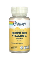 Solaray, Super Bio, витамин C, медленное высвобождение, 1000 мг, 60 растительных капсул (500 мг в 1 капсуле)