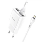 Мережевий зарядний пристрій адаптер Hoco C88A Star Round |2USB, 12W/2.4A, багаторівнева система захисту, універсальна сумісність| + Кабель Lightning у комплекті |1 м| Білий