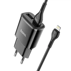 Мережевий зарядний пристрій адаптер Hoco C88A Star Round |2USB, 12W/2.4A, багаторівнева система захисту, універсальна сумісність| + Кабель Lightning у комплекті |1 м| Чорний