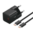 Сетевое зарядное устройство адаптер Baseus GaN5 Fast Charger (mini) |1Type-C, 20W/3A, поддержка быстрой зарядки QC/PD, многоуровневая защита, широкая совместимость, компактный| + Кабель Type-C to Type-C |100W, 1m| Черный