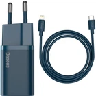 Сетевое зарядное устройство адаптер BASEUS Super Si Quick Charger (TZCCSUP-B03) |1Type-C, 20W/3A, поддержка быстрой зарядки QC/PD, многоуровневая система защиты| + кабель Type-C to Lightning в комплекте Синий