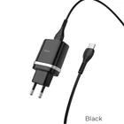 Сетевое зарядное устройство адаптер Hoco C12Q Smart FCP / AFC |1USB, 3A/18W, поддержка быстрой зарядки QC3.0, многоуровневая защита, универсальная совместимость| + Кабель Type-C в комплекте |1 м| Черный