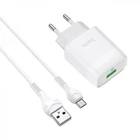 Сетевое зарядное устройство Hoco C72Q Glorious, QC3.0, кабель MicroUSB, White