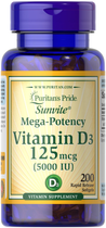 Вітамін Д3, Vitamin D3, Puritan's Pride, 5000 МО, 200 капсул (PTP-30685)