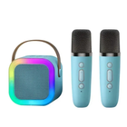 Детское беспроводное караоке K-12 Bluetooth колонка + 2 микрофона RGB подсветка голубой