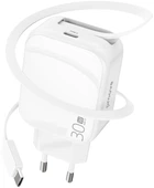 Сетевое зарядное устройство со встроенным кабелем USB Type-C Proove Fixtape GaN 30W Fast Charge USB Type-C White (621790003)
