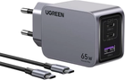 Мережевий зарядний пристрій Ugreen Nexode Pro 65W USB + 2x USB-C + кабель USB-C Grey (6941876228713)