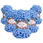 Упаковка Alize Puffy Fine, Голубой №112, 5шт - плюшевая пряжа с петлями для вязания руками, 100 г / 14 м, для пледов, игрушек, одежды
