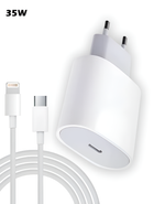 Комплект Зарядное устройство Foxconn с быстрой зарядкой 35W USB-C + Кабель USB-C - Lightning 1 м White для Apple iPhone (37432b)